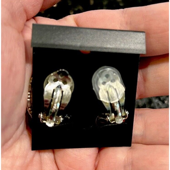 Vintage Whiting And Davis Saphiret Cabochon Earrings Clip On Great Condition - Picture 3 of 5